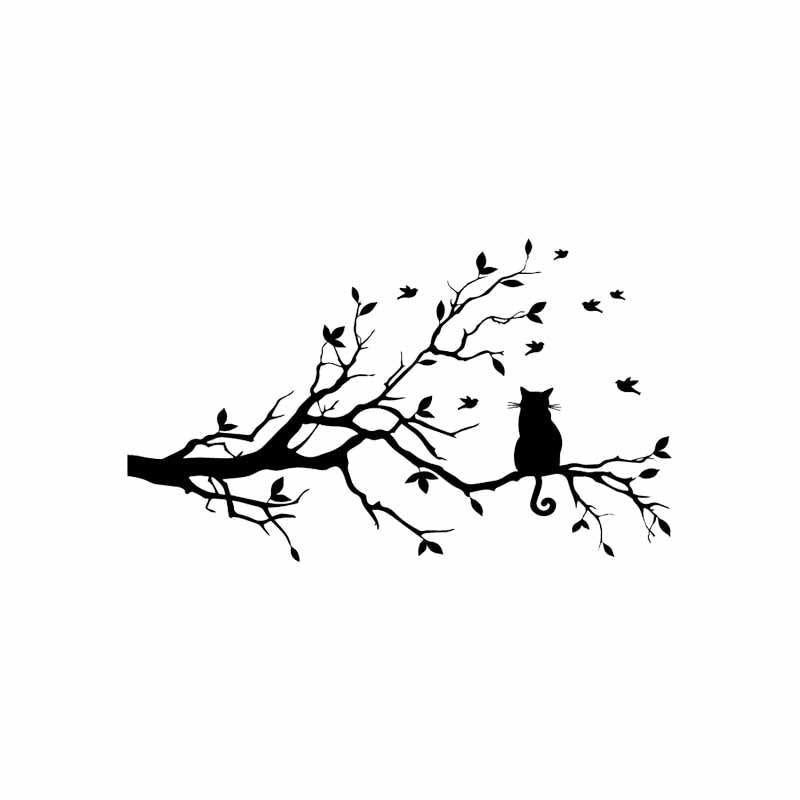 23.6X14.1CM Cat On A Branch Animal Wall Sticker Toilet Decal Transfer Tree Home T5-0091