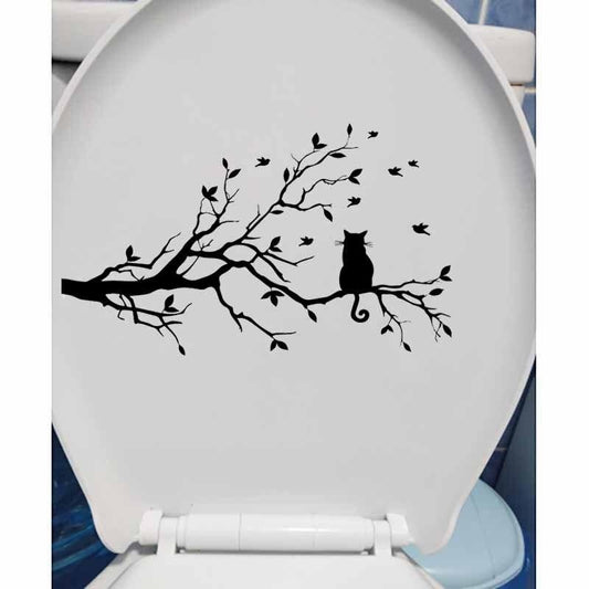 23.6X14.1CM Cat On A Branch Animal Wall Sticker Toilet Decal Transfer Tree Home T5-0091