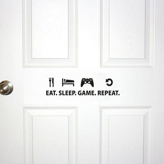 5.9*25CM EAT SLEEP GAME REPEAT Gamer Bedroom Wall Decor Door Sticker D1-0065