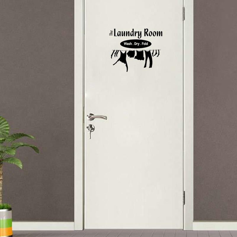 Laundry Room Wash Dry Fold Vinyl Wall Sticker Funny Home Decoration Door Sticker A2302