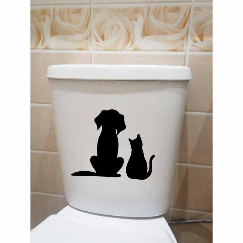 23.8X19.6CM Wall Decal Cute Dog And Cat Toilet Sticker Living Bedroom Home Decoration