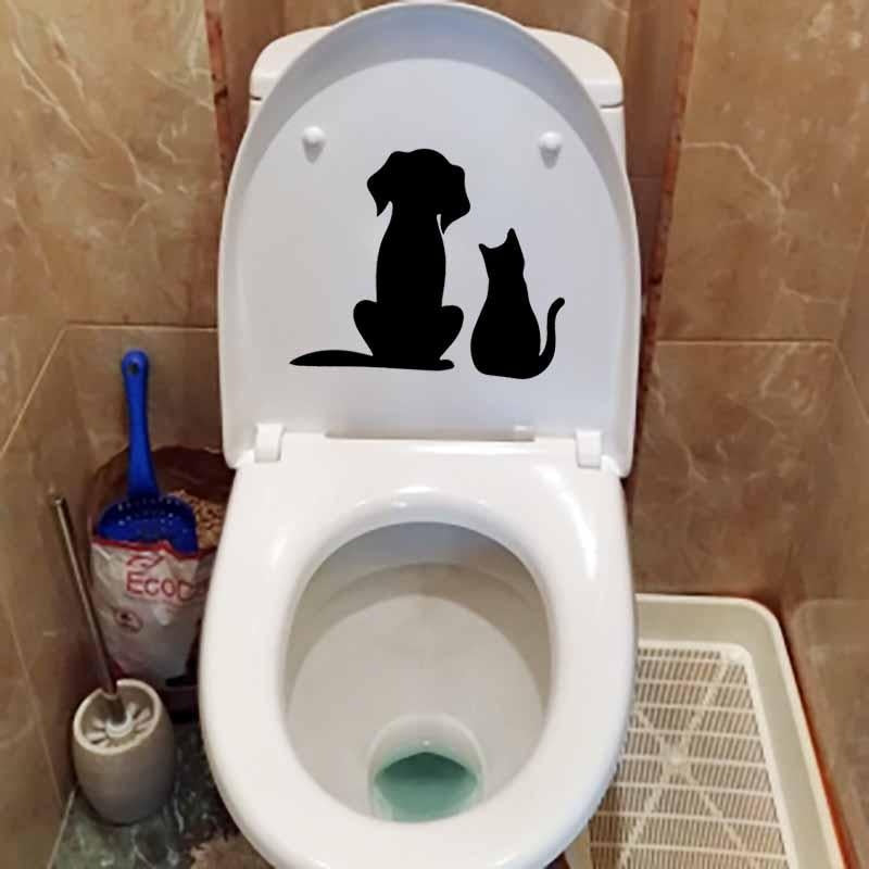 23.8X19.6CM Wall Decal Cute Dog And Cat Toilet Sticker Living Bedroom Home Decoration