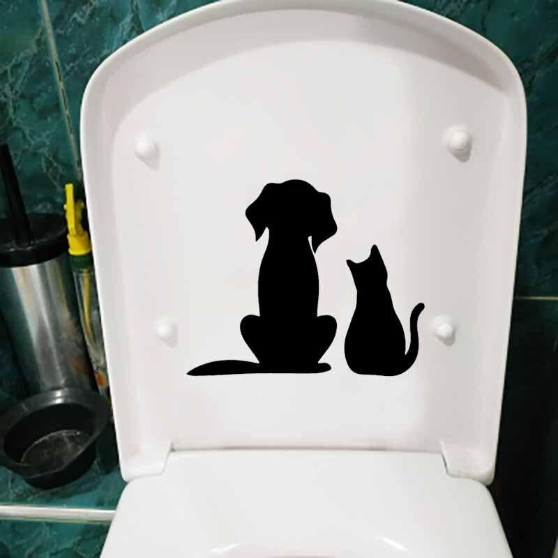 23.8X19.6CM Wall Decal Cute Dog And Cat Toilet Sticker Living Bedroom Home Decoration