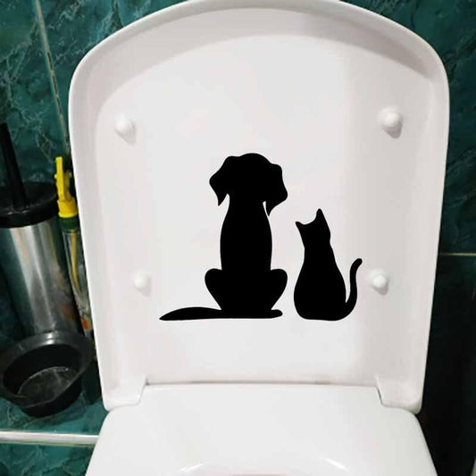 23.8X19.6CM Wall Decal Cute Dog And Cat Toilet Sticker Living Bedroom Home Decoration