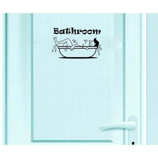 24*14.9CM Cartoon Funny Bathroom Toilet Bath Man Bathtub Door Decal With Wall Sticker Black A40493