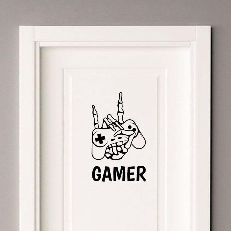 15.2*25CM Skeletal Hand GAMER Joystick Teen Room Decor Stickers Bedroom Door Decals D1-0077