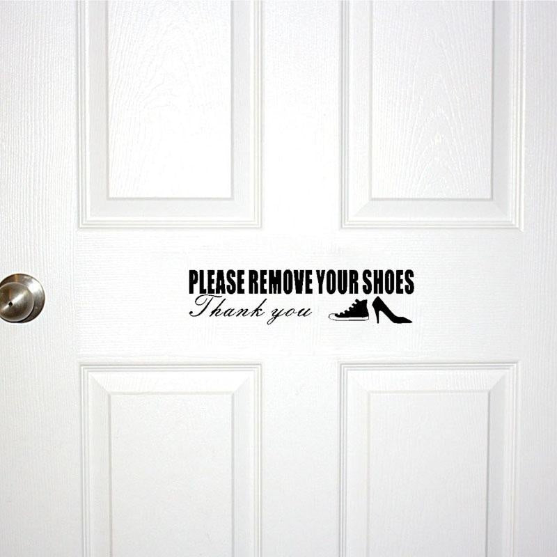 25*6.3CM Funny Please Remove Your Shoes Door Decal And Wall Sticker Decoration Black A40555