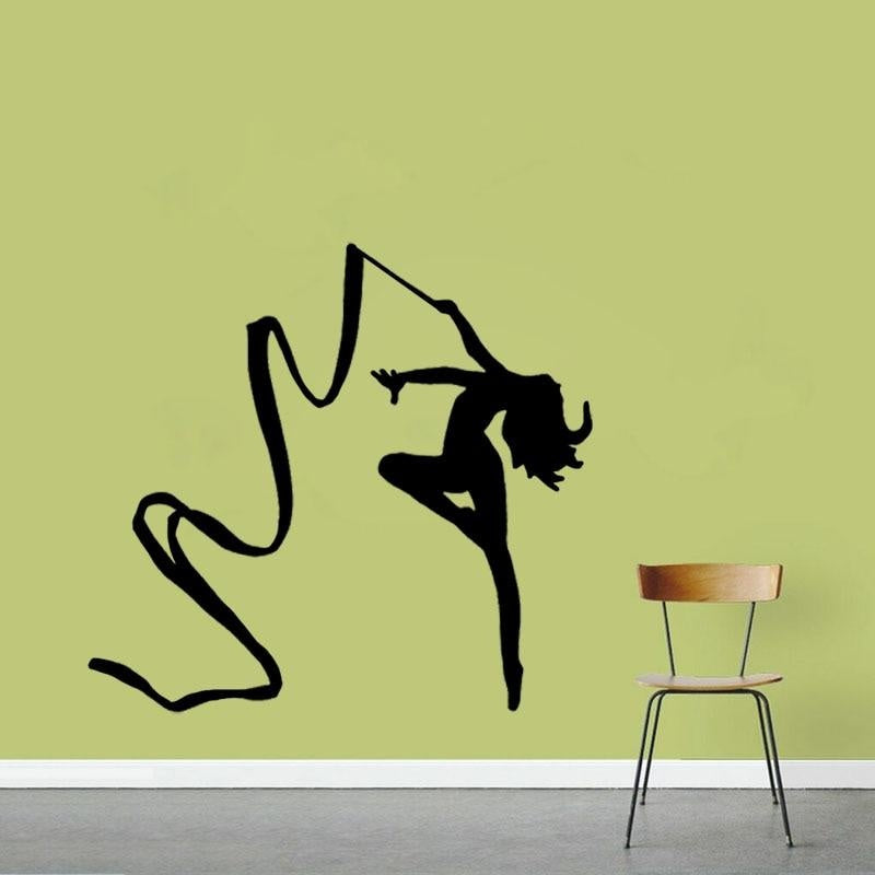 2020 NEW 44CM*41.1CM Beautiful Girls Gymnastics Wall Stickers Children Room PVC Home Kitchen And Gym Decoration W2-483