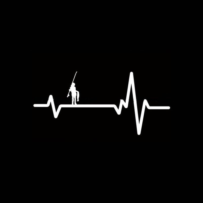 14cm*6.5cm HEART BEAT LINE FISHING Boy Girl Carrying FISH Rod Fashion Vinyl Car Sticker Decals Black Silver C11-0234