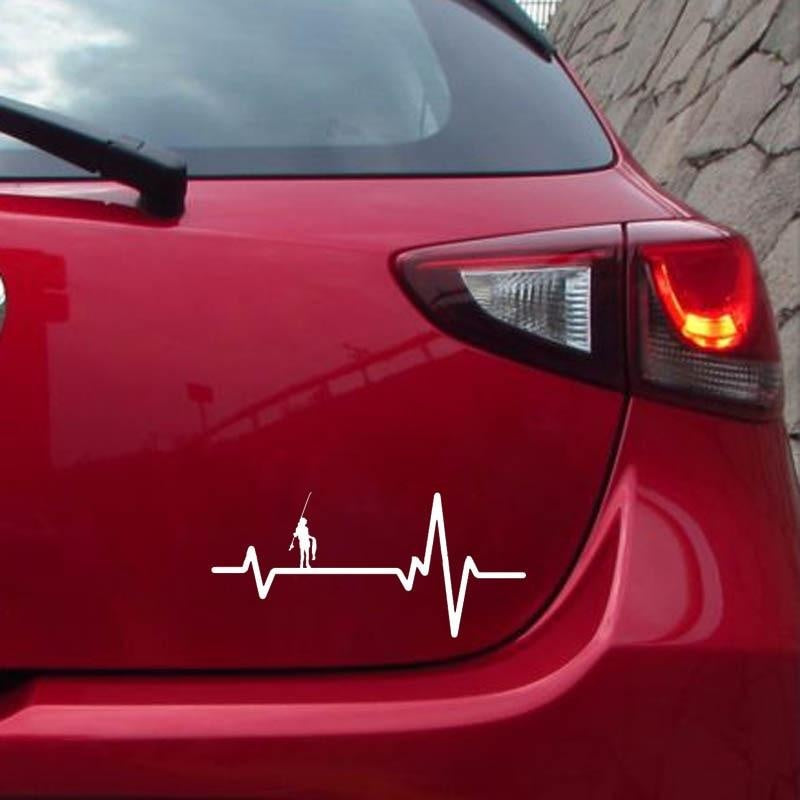 14cm*6.5cm HEART BEAT LINE FISHING Boy Girl Carrying FISH Rod Fashion Vinyl Car Sticker Decals Black Silver C11-0234