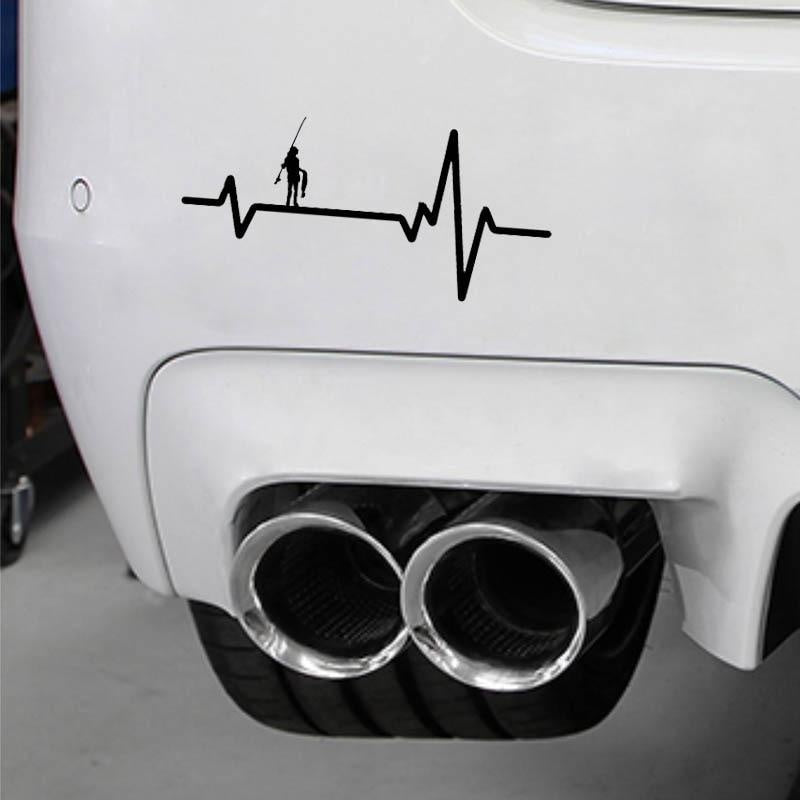 14cm*6.5cm HEART BEAT LINE FISHING Boy Girl Carrying FISH Rod Fashion Vinyl Car Sticker Decals Black Silver C11-0234