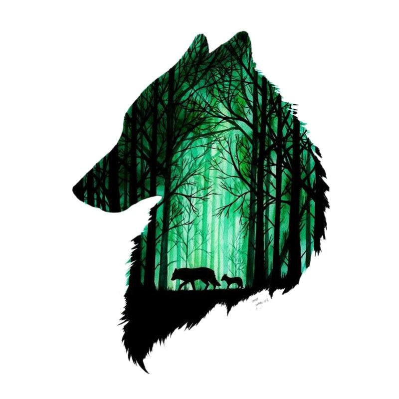 11.6CM*15.5CM  Two Wolves In The Forest  Motorcycle Car Sticker 11-00476