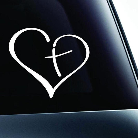 1Pcs Heart with Cross In Center Decal Sticker Vinyl for Car Auto Christian (Size:8.89*8.89cm)