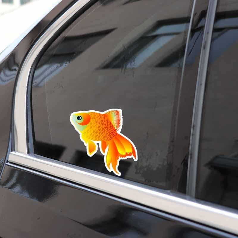 12.5CM*12.2CM Fashion Animal Yellow Cartoon Goldfish PVC Decal Car Sticker