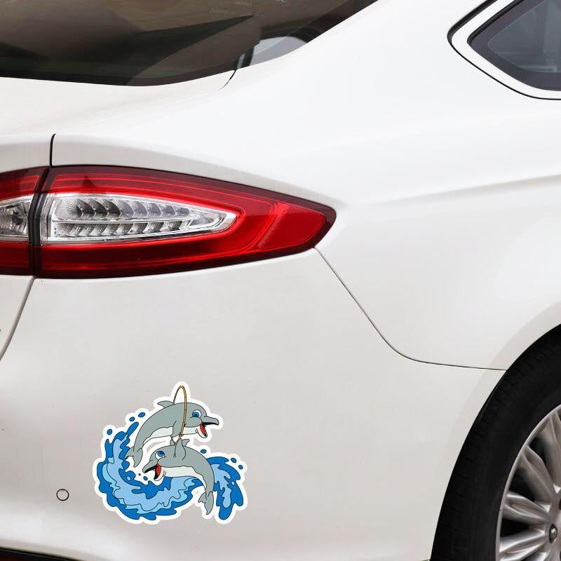 15CM*14CM Cartoon Dolphin Jump Circle PVC Car Exterior Car Sticker Decal