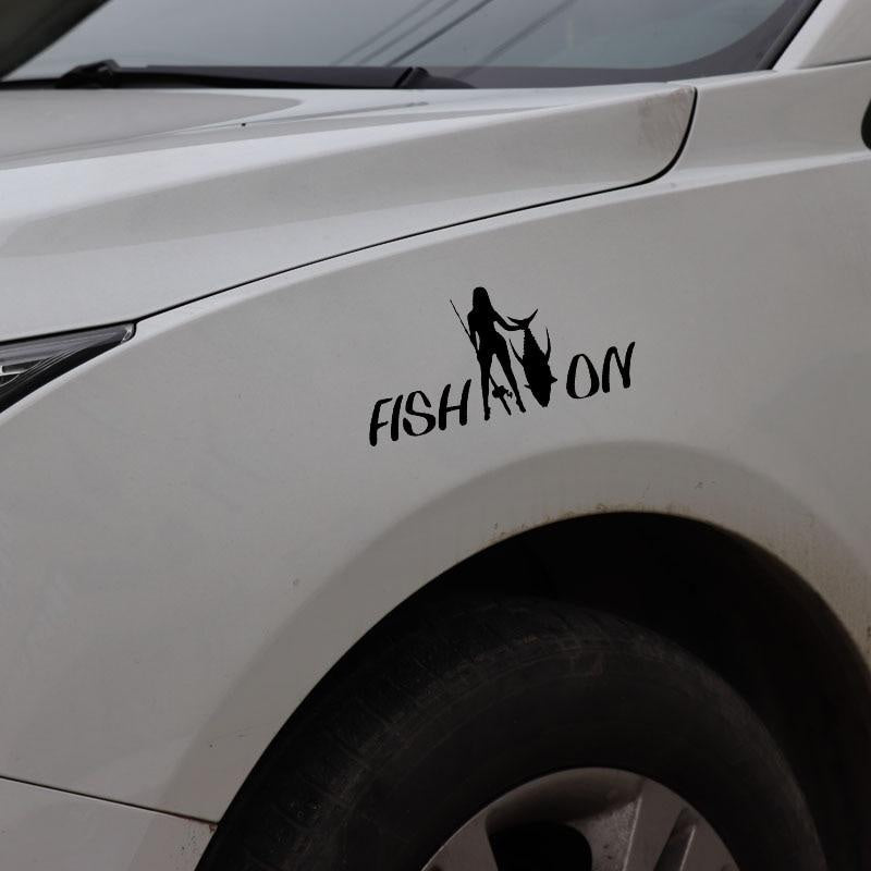 New Fashion 17.2CM*8.1CM Vinyl Car Sticker Fish On Girl  Fishing Decal Car Truck Window Decor Black/Silver C24-0692