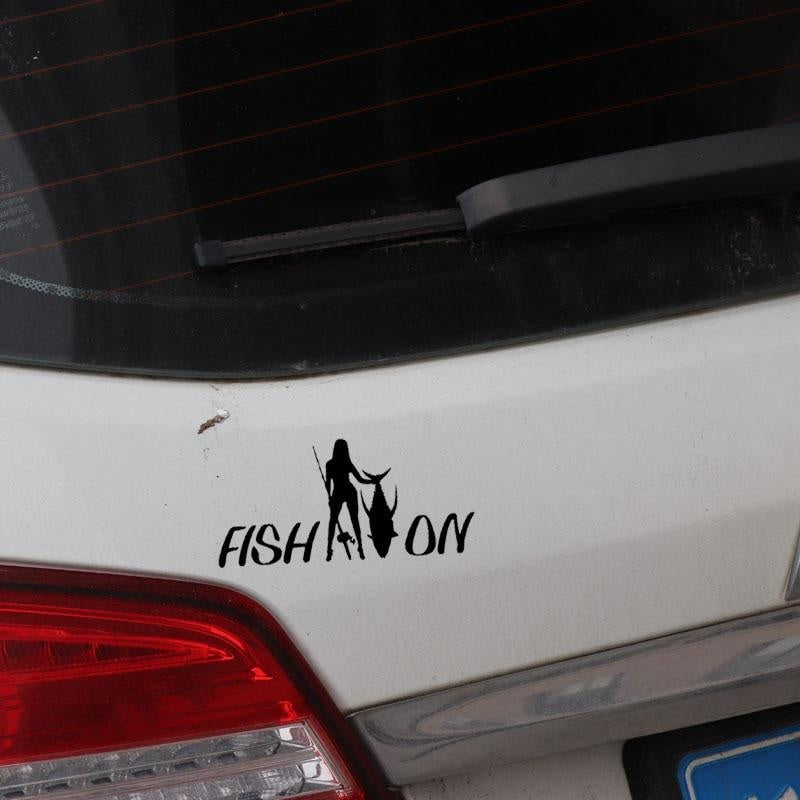 New Fashion 17.2CM*8.1CM Vinyl Car Sticker Fish On Girl  Fishing Decal Car Truck Window Decor Black/Silver C24-0692