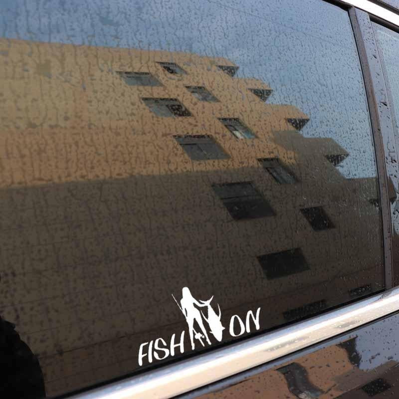New Fashion 17.2CM*8.1CM Vinyl Car Sticker Fish On Girl  Fishing Decal Car Truck Window Decor Black/Silver C24-0692