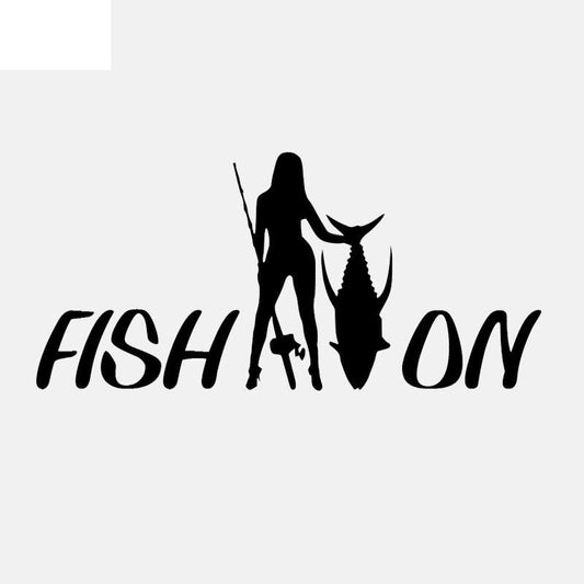 New Fashion 17.2CM*8.1CM Vinyl Car Sticker Fish On Girl  Fishing Decal Car Truck Window Decor Black/Silver C24-0692
