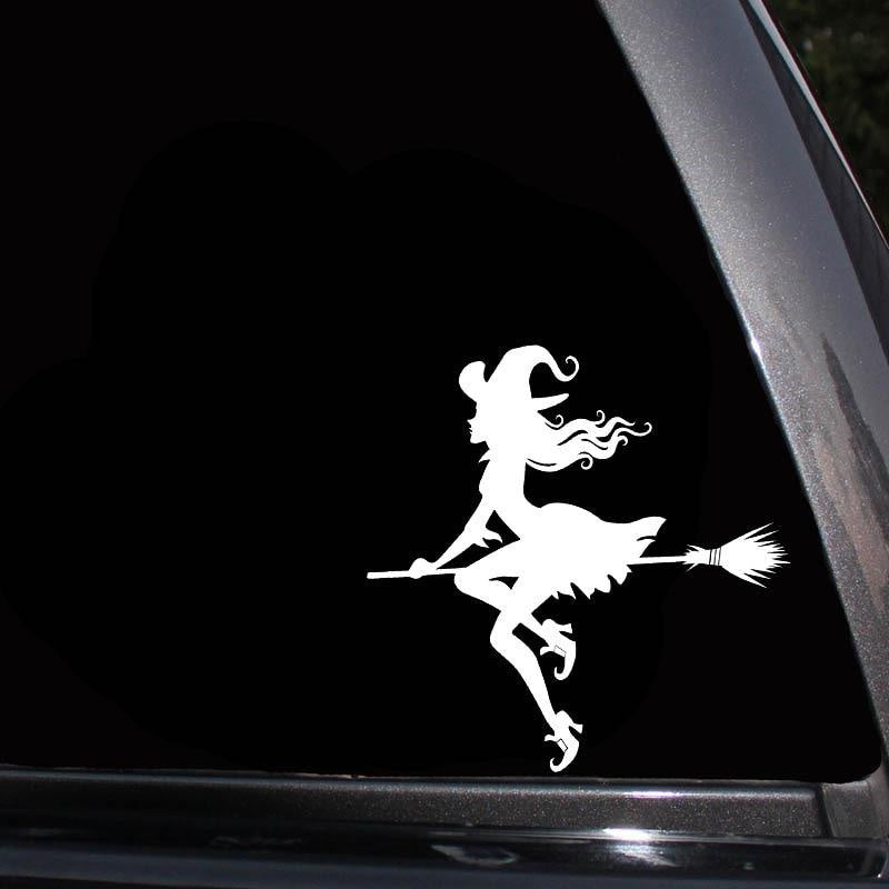 New Fashion 13*13CM Evil Witch Flying In The Sky Girl Car Sticker  Design  Cool Style Black/Silver Vinyl Decal C20-0975