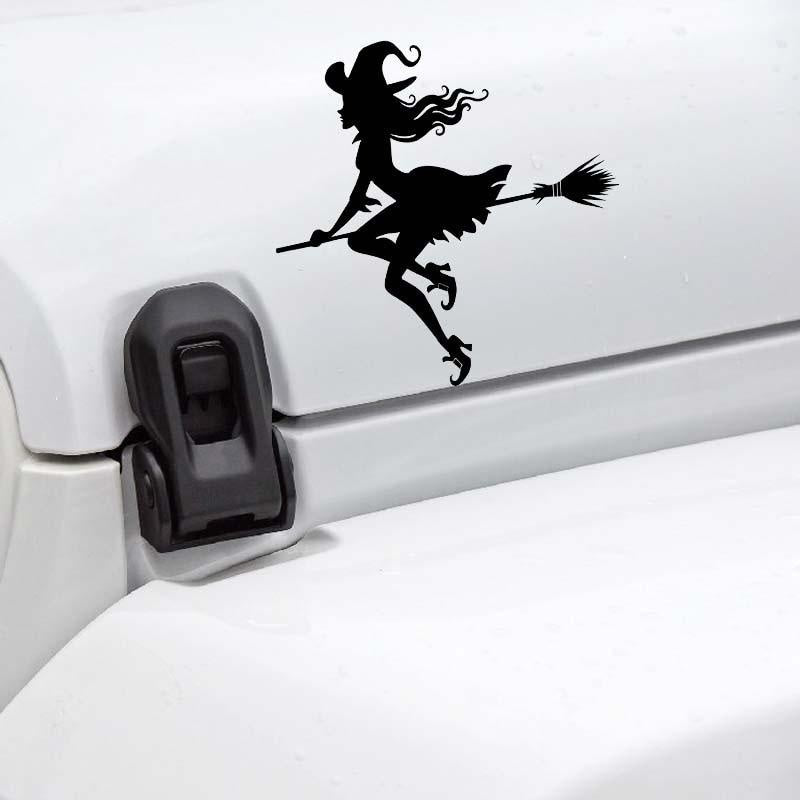 New Fashion 13*13CM Evil Witch Flying In The Sky Girl Car Sticker  Design  Cool Style Black/Silver Vinyl Decal C20-0975