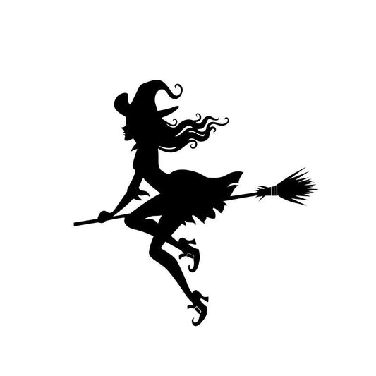 New Fashion 13*13CM Evil Witch Flying In The Sky Girl Car Sticker  Design  Cool Style Black/Silver Vinyl Decal C20-0975