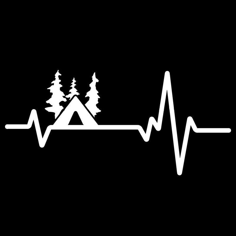16.6CM*7.7CM Fun Camp Eagle Scouts Fishing Heartbeat Vinyl Black/Silver Car Sticker C22-1194