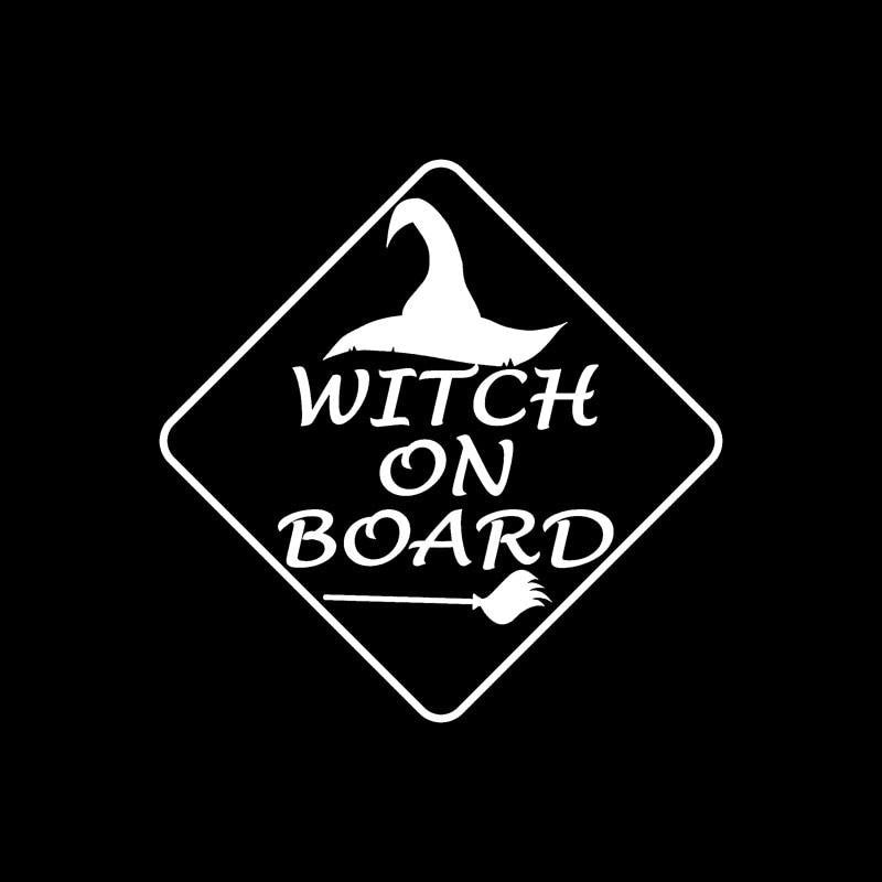 High-quality 12.7CM*12.7CM Funny Witch On Board Vinyl Car Sticker Decal Black/Silver