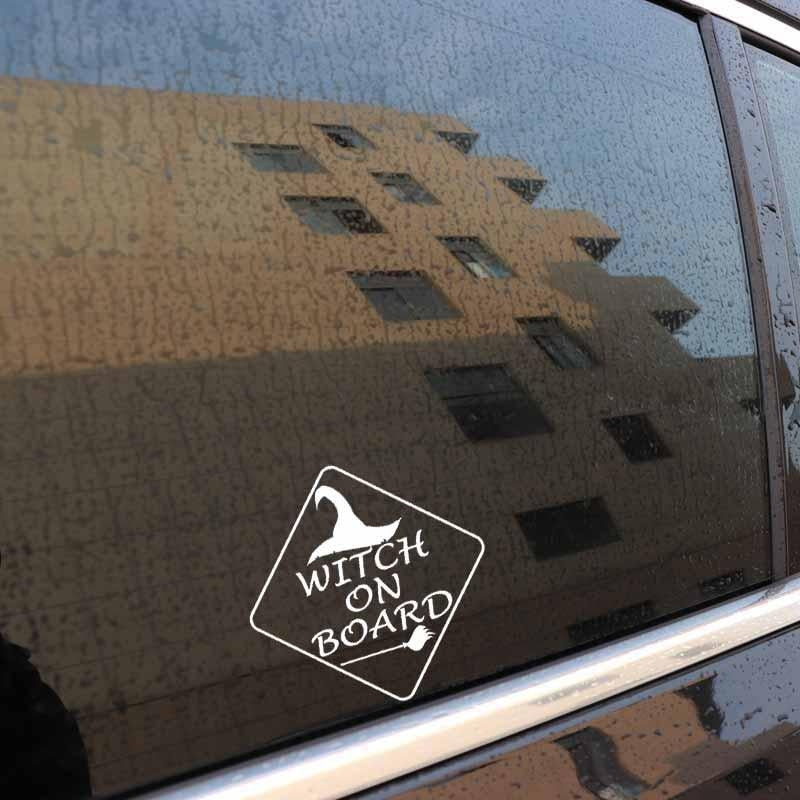 High-quality 12.7CM*12.7CM Funny Witch On Board Vinyl Car Sticker Decal Black/Silver