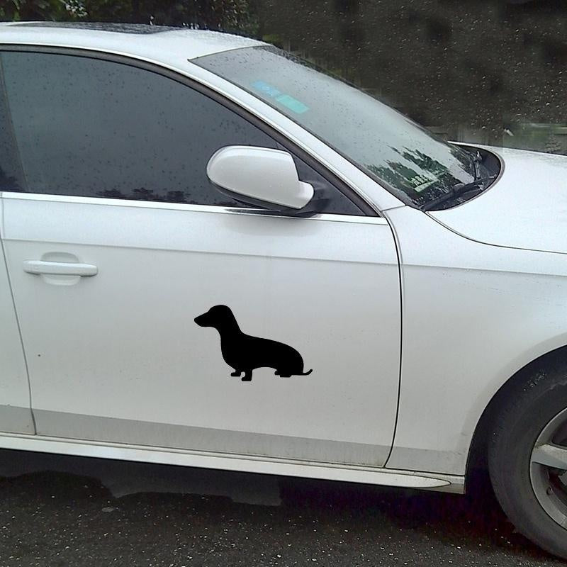 Fashion 15*9.5CM Dachshund Car Sticker Cute Pet Dog Motorcycle Car Stickers And Decals Black Silver