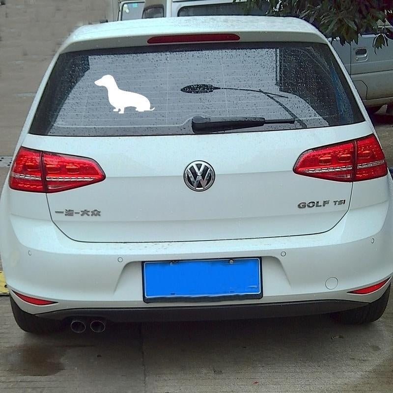 Fashion 15*9.5CM Dachshund Car Sticker Cute Pet Dog Motorcycle Car Stickers And Decals Black Silver
