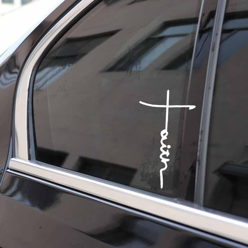 Hot 9.1CM*16CM Faith Cross Symbol Religious Christian God Quote Vinyl Decal Art Car Sticker Black/Silver C27-0254