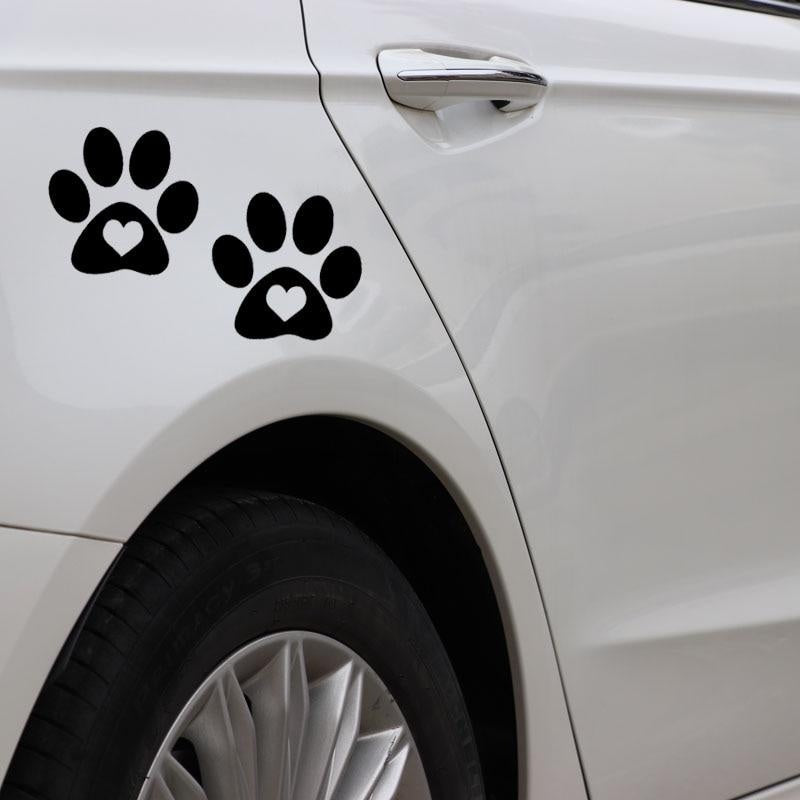 14.7X11.3CM Paw Print Car Stickers Heart Dog Cat Pet Puppy Vinyl Decal Window Decor Black/Silver C24-1479