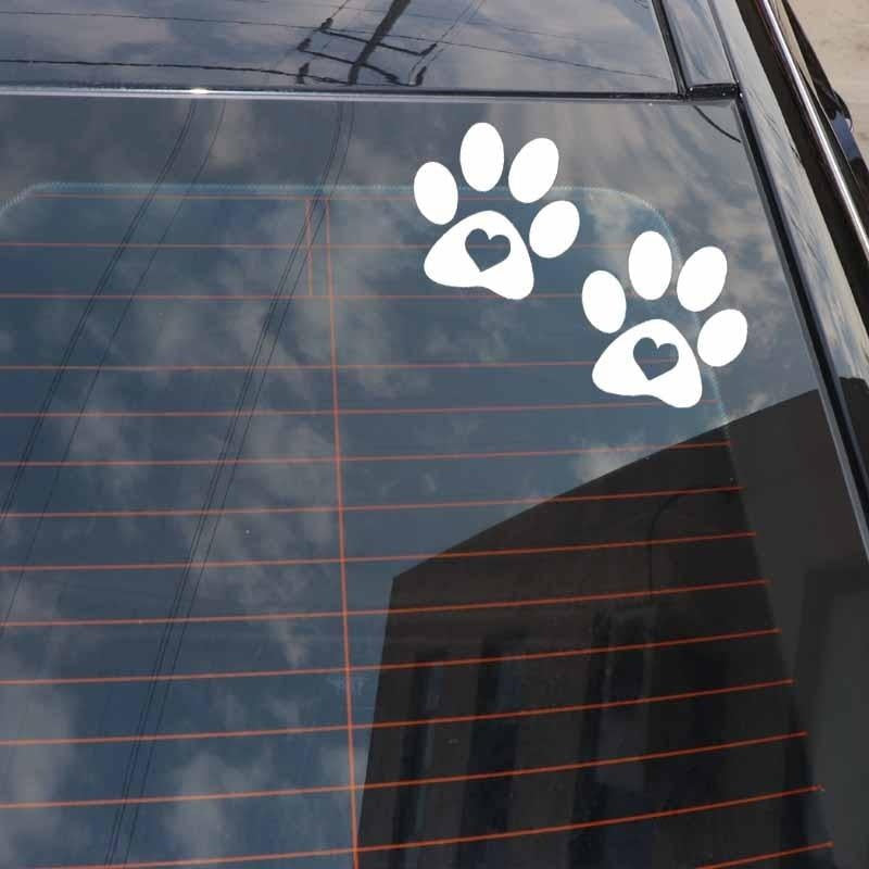 14.7X11.3CM Paw Print Car Stickers Heart Dog Cat Pet Puppy Vinyl Decal Window Decor Black/Silver C24-1479