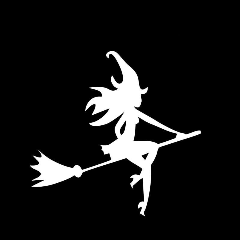 12.7*12.2CM  Halloween Sexy Witch Broom Car Stickers Cartoon Waterproof Vinyl  Decals Black/Silver C7-0842