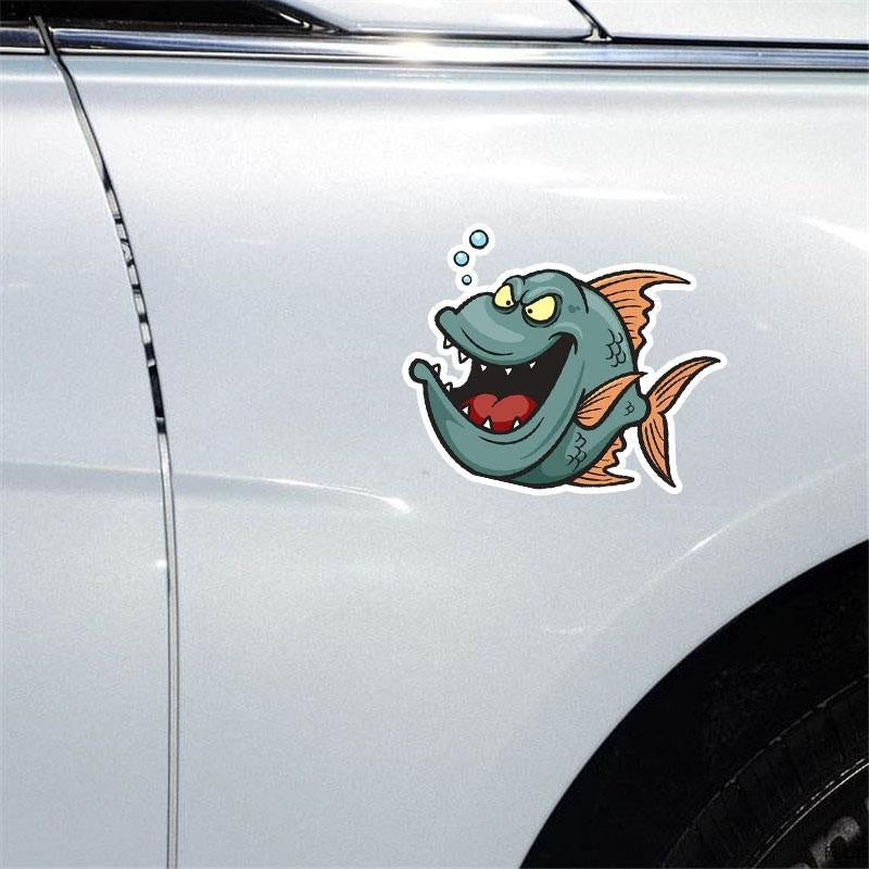 12.3*9.9CM PVC Decals Tricky Ferocious Ugly Fish Animal Fashion Car Sticker Cartoon Beautiful