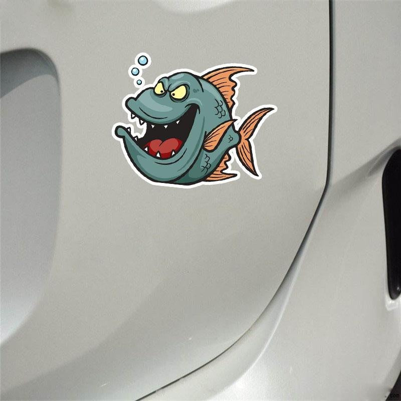 12.3*9.9CM PVC Decals Tricky Ferocious Ugly Fish Animal Fashion Car Sticker Cartoon Beautiful