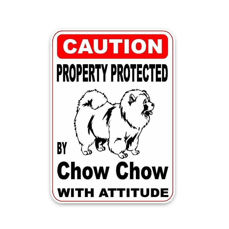10*14.2CM Property Protected By Chow Chow Dog PVC Car High Quality Sticker Decoration Graphic