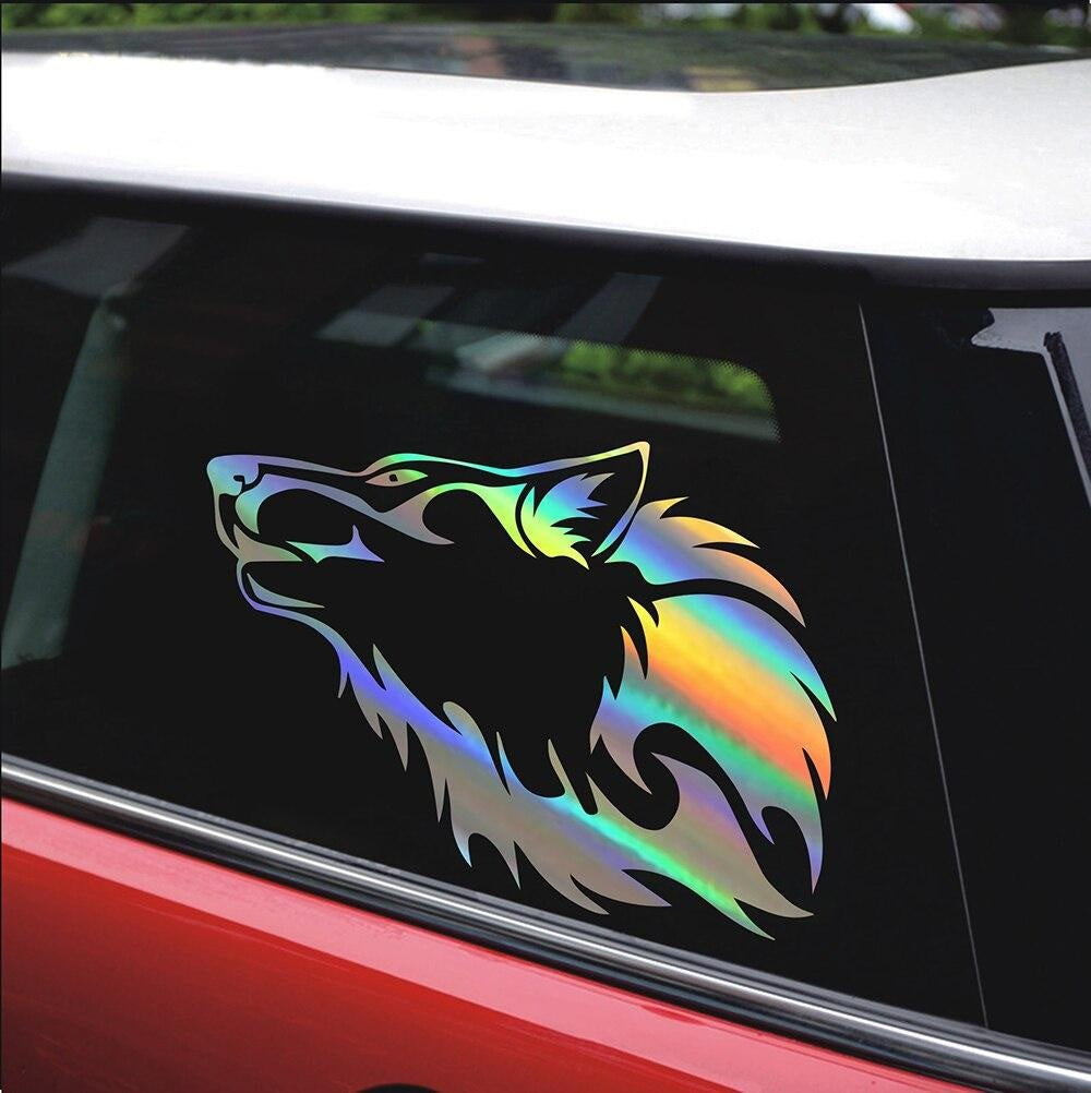 1pcs Fashion Laser Car Sticker Cool Wolf Howling Automobiles & Motorcycles Decoration Waterproof JDM Vinyl Decal,15cm*9cm