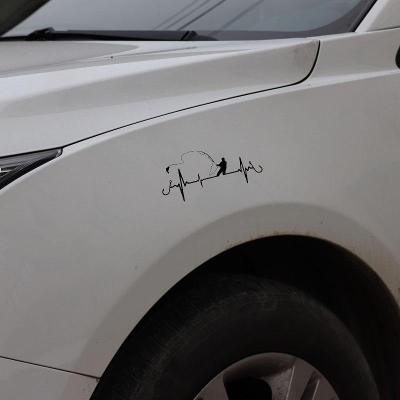 Fashion 16.7CM*7.7CM Car Sticker Heart Fishing Vinyl Decal Black/Silver C24-0642