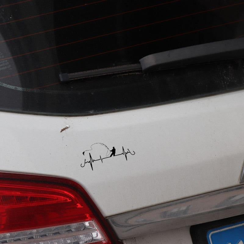 Fashion 16.7CM*7.7CM Car Sticker Heart Fishing Vinyl Decal Black/Silver C24-0642