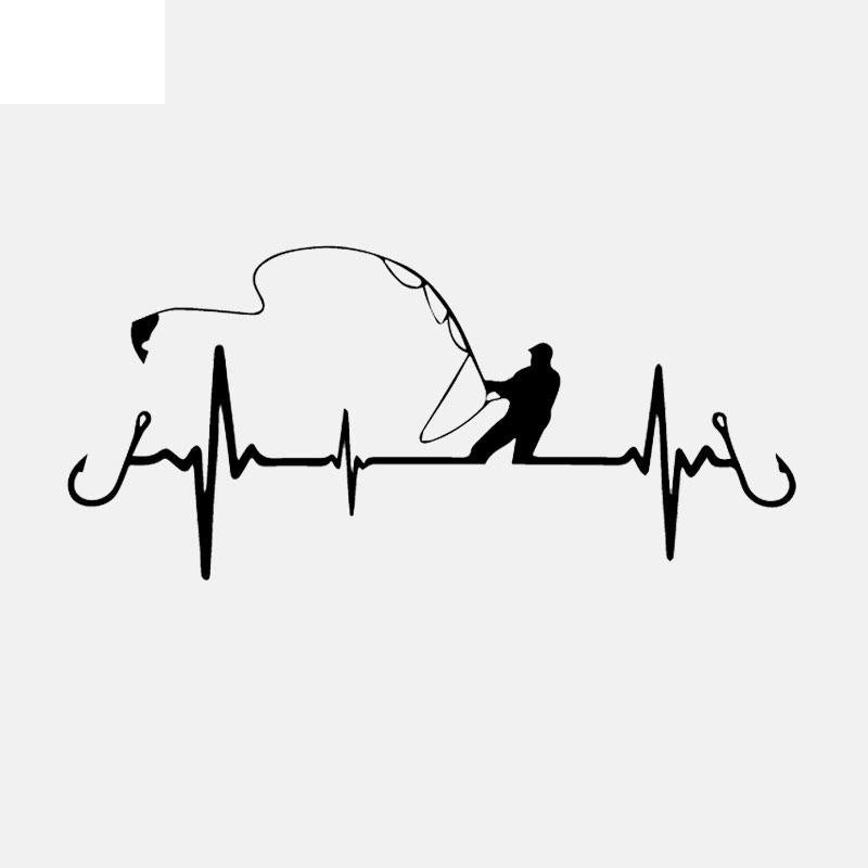 Fashion 16.7CM*7.7CM Car Sticker Heart Fishing Vinyl Decal Black/Silver C24-0642