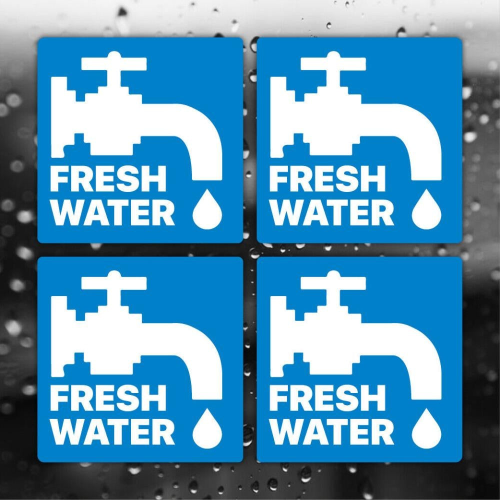 4 x Fresh Water Stickers Caravan Motorhome Campsite Sink Labels - 60mm x 60mm