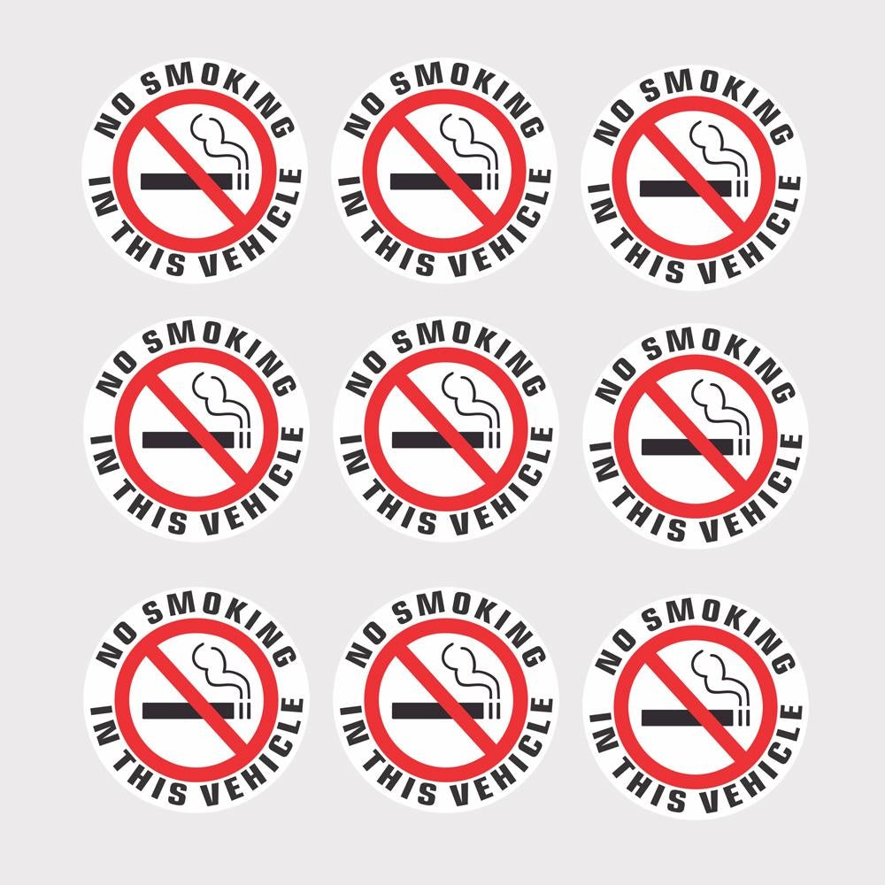 9x- NO SMOKING IN THIS VEHICLE Sticker | 2" Dia | Outdoor Durable
