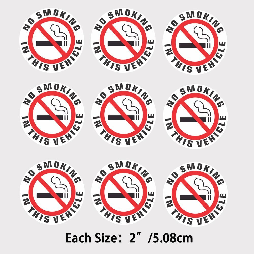 9x- NO SMOKING IN THIS VEHICLE Sticker | 2" Dia | Outdoor Durable