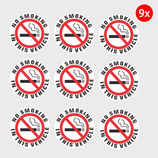 9x- NO SMOKING IN THIS VEHICLE Sticker | 2" Dia | Outdoor Durable