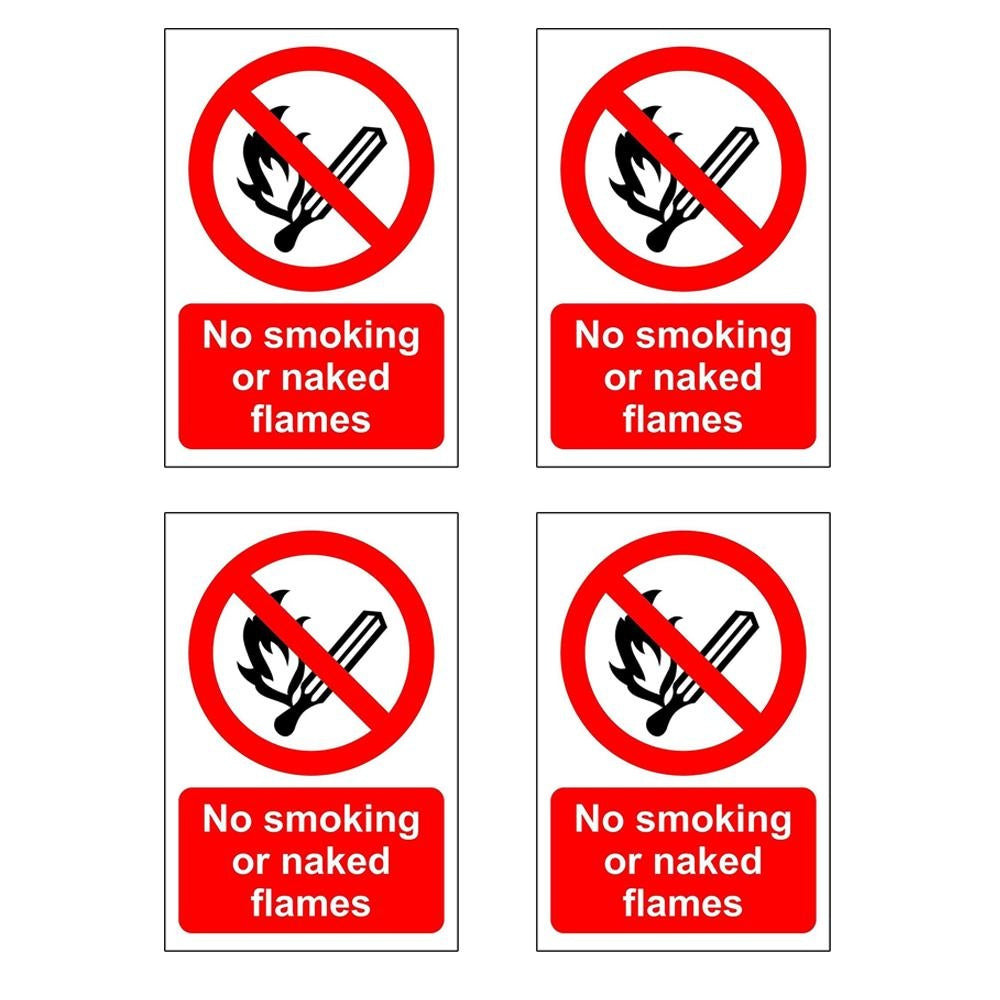 4X No Smoking or Naked Flames Safety Sign Sticker Warning Sign Sticker Decal