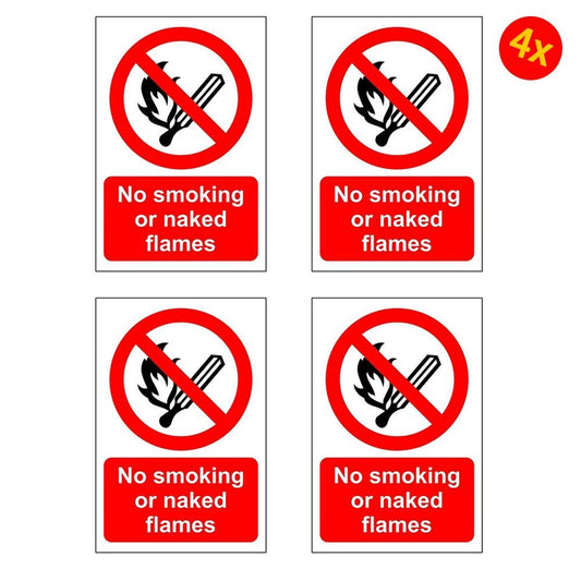 4X No Smoking or Naked Flames Safety Sign Sticker Warning Sign Sticker Decal