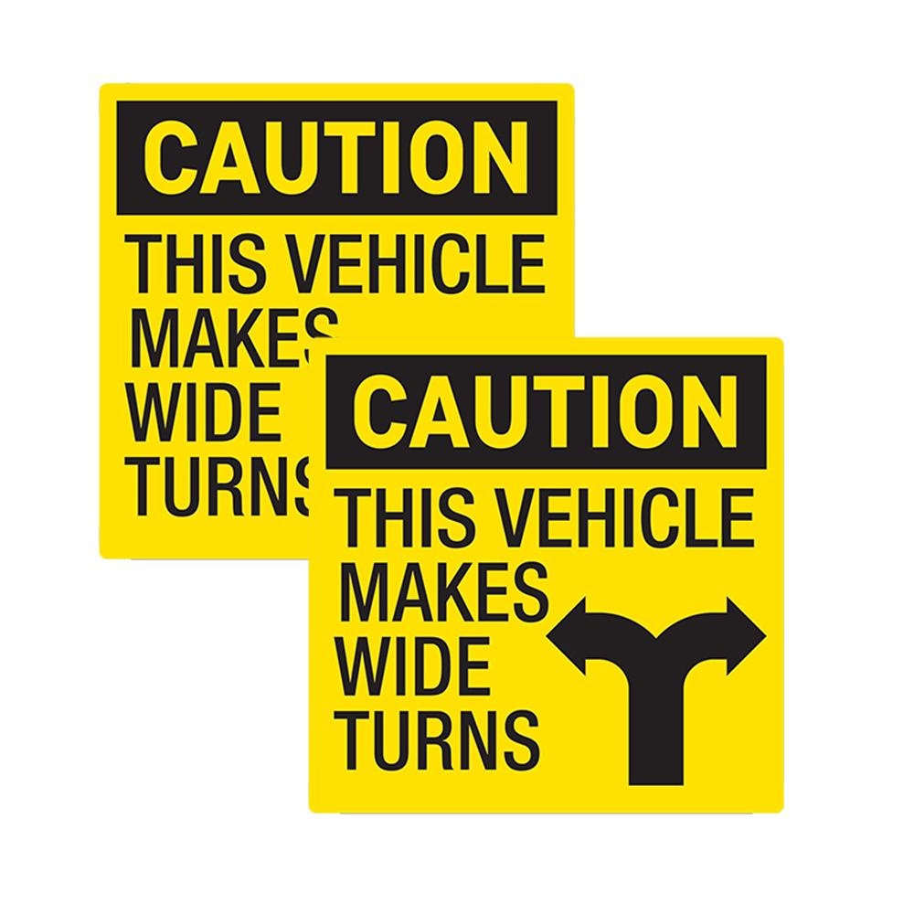 2X Caution This Vehicle Makes Wide Turns Sticker Decal - Weatherproof - Warning