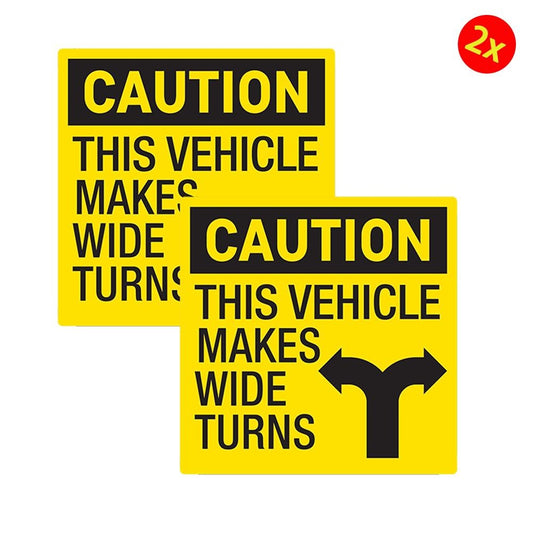 2X Caution This Vehicle Makes Wide Turns Sticker Decal - Weatherproof - Warning